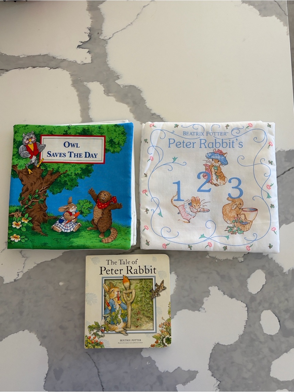 Vtg 90s Beatrix Potter Peter Rabbit 1-2-3 & Owl Saved the Day Soft Cloth Book